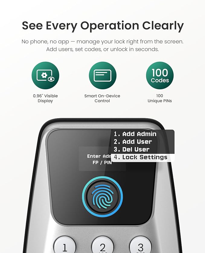 DESLOC C110 Fingerprint Keyless Entry Door Locks, Front Door Smart Lock Deadbolt with 2 Lever Handles,Auto-Lock, Backlit Keypad, 12 Months Battery, lP54 Waterproof, BHMA Grade 3 (Sliver)