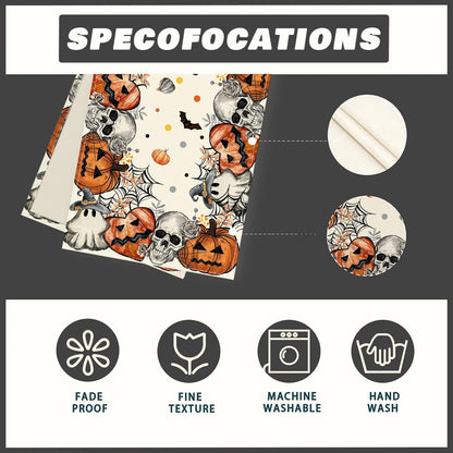 XCHI Spooky Skeleton Ghost Pumpkin Halloween Table Runner Party Table Decoration for Home Kitchen Dining Holiday Decor 13x36 Inch