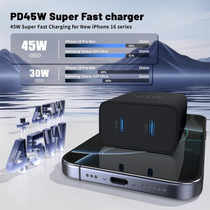 Super Fast Samsung Charger Type C,45W Dual Port USB C Fast Charger Block [2-Pack] & Extra Long 60W 3/6/10/10FT USB C Cable - PD Quick Charging 3.0 For Samsung Galaxy S25 Ultra/S24+/S23 iPhone 16