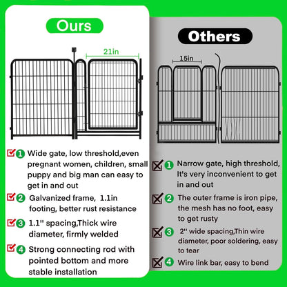 Tall Garden Fences and Borders for Dogs, 48 inch High Garden Fence, 12 Panels Total 26.6 Ft, 21 in Wide Low Threshold Gate. Modular Fencing, Dog Fence Outdoor for Yard. Rabbit Fences