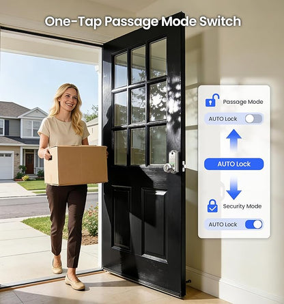 Veise VE018 Smart Knob Handle Lock - Fingerprint, App Control, Keyless Entry for Front Door and Bedroom, Electronic Digital Keypad, Auto Lock, Remote Access Sharing, IP55 Weatherproof, Satin Nickel