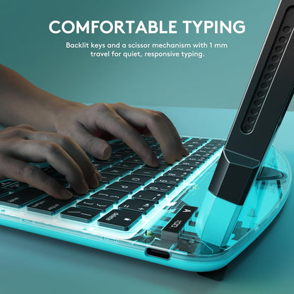 GUSGU for iPad Air 11 Inch (M3/M2,2025/2024) Transperant Case with Wireless Keyboard, 7 Color Backlight, Trackpad, 360°Rotating Stand for 10.9" iPad Air 5th/4th, 11" iPad Pro 4/3/2/1 Case, Cyberpunk