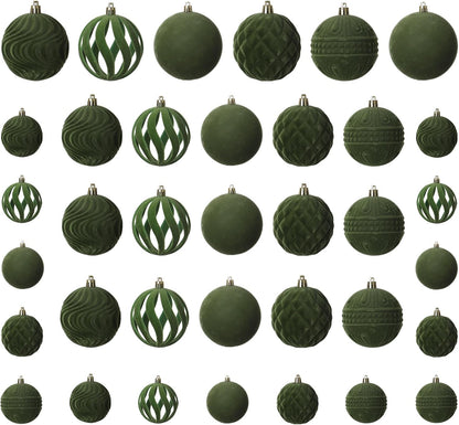 36pcs Velvet Ornaments for Christmas Trees, Flocked Christmas Balls Sets Assortment for Xmas Tree Holiday Decor