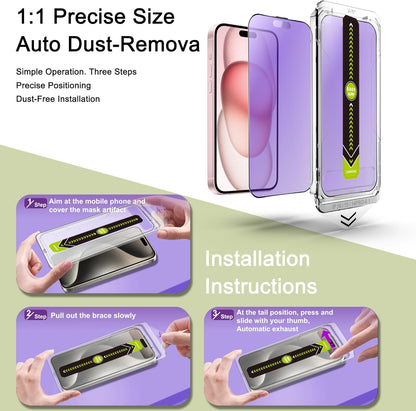 (2-Pack Anti Blue Light Matte Screen Protector for iPhone 14 Pro/15/16 (6.1-Inch),9H Tempered Glass,Anti-Glare,Full Coverage,Anti-Fingerprint,Auto Dust Removal,Bubble-Free