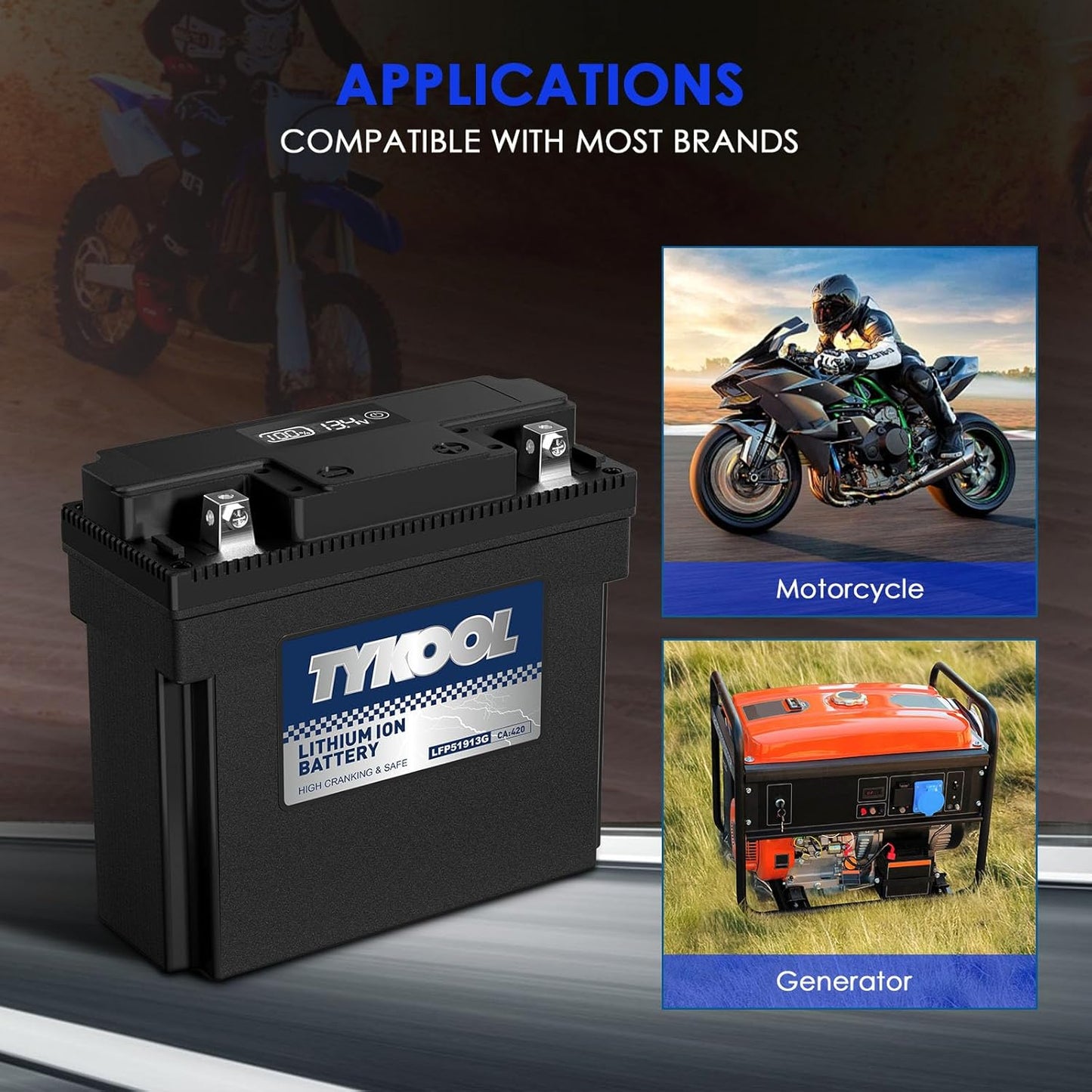 51913/51814 LiFePO4 Lithium Motorcycle Battery, 420CCA,Digital Readout, Fits for BMW motorcycle,R1200RT, K1200LT, R80GS; Champion Generator, Dual Fuel Generator, Lawn Mower Battery