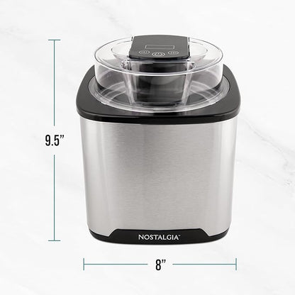 Nostalgia 2-Quart Electric Ice Cream Maker – Make Homemade Ice Cream, Gelato, Sorbet & Frozen Yogurt – No Salt/Ice Needed, Digital Controls, Mix-In Chute & Freezing Gel Canister – Stainless Steel