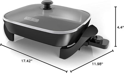 BLACK+DECKER Electric Skillet,Variable Temperature Control,Nonstick Cooking Surface,Dishwasher Safe,Tempered Glass Lid,12"x15",(Pack of 2)