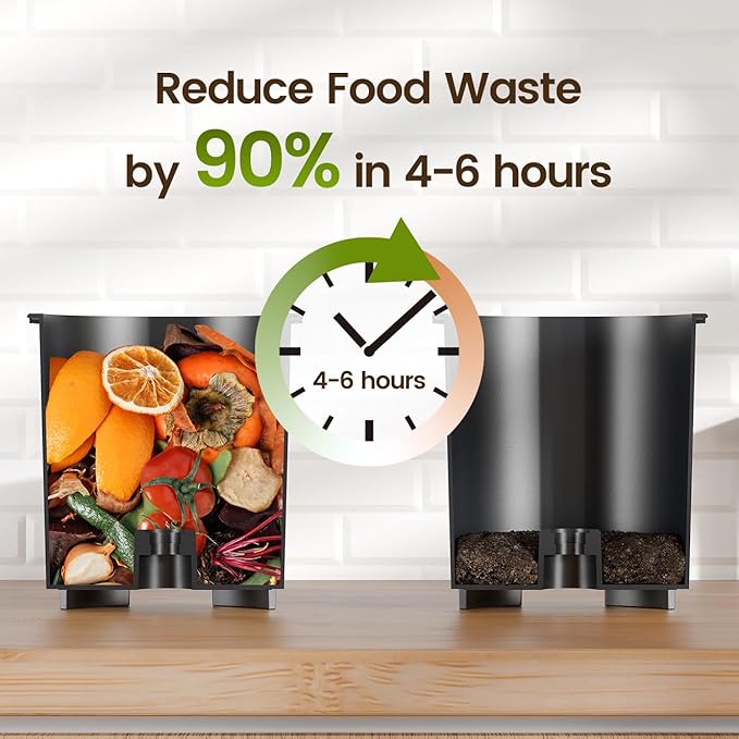 TOPZEE Electric Composter for Kitchen|3L Kitchen Compost Bin Countertop Odorless|Food Composter Auto-Cleaning, Dark Gray