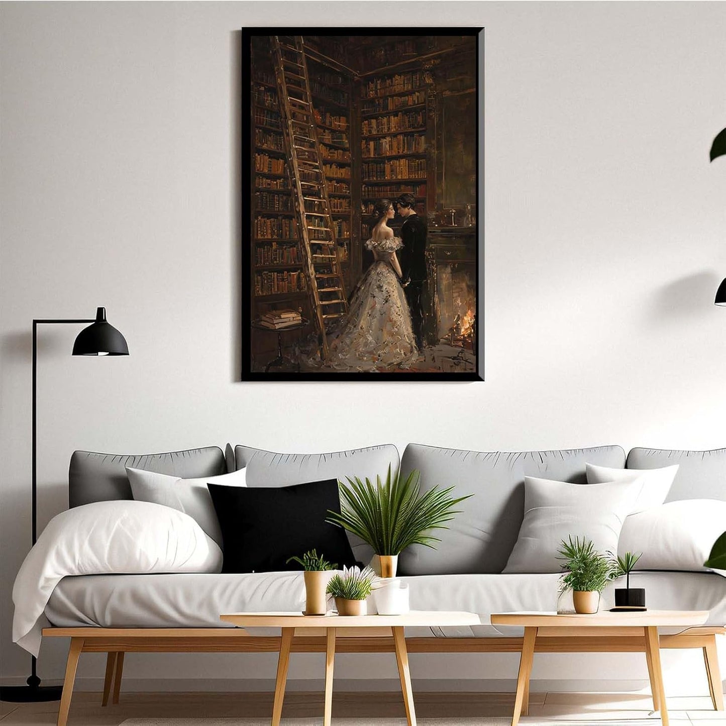 JFHCQJPK Gothic retro library scene decoration melancholy calm art college style wall aesthetic antique style home decoration suitable for bedroom living room12x16in Metal blackFramed