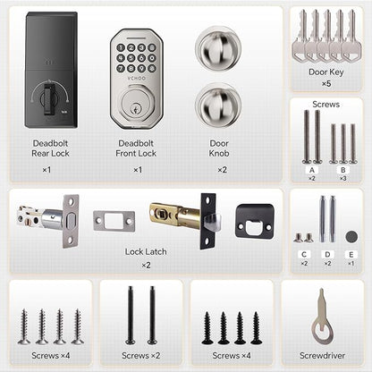 Keyless Entry Door Lock Set WiFi Smart App Control Door Lock for Front Door Keypad Deadbolt with 2 Knobs Auto Lock One Time Codes Easy Install, Satin Nickel