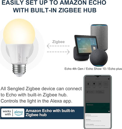Sengled Zigbee Smart Light Bulbs, Smart Hub Required, Works with SmartThings and Echo with Built-in Hub, Voice Control with Alexa and Google Home, Soft White 60W Eqv. A19 Alexa Light Bulb, 6 Pack