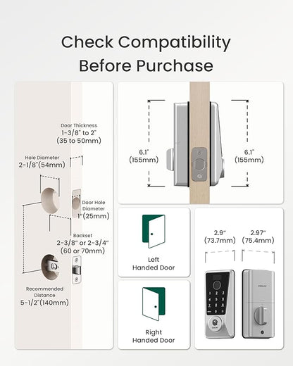 DESLOC WiFi Smart Lock D110 Plus, Built-in Wi-Fi No Hub Needed, Fingerprint Keyless Entry Front Door Lock, Touchscreen Keypad Deadbolt, Remote Control, Auto Lock, Anti-Peep PIN, BHMA, Alexa Compatible