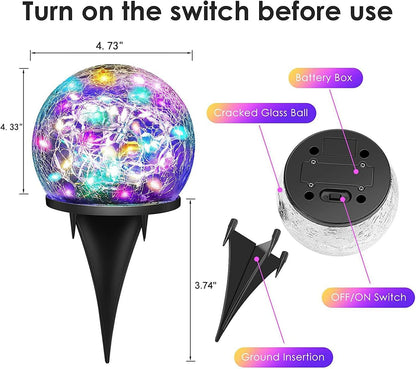 Solar Garden Lights, 2 Pack 80 LED Colored Cracked Glass, Multicolor Outdoor Decorative Ball Lights for Yard, Pathway, Patio, Christmas, 4.73
