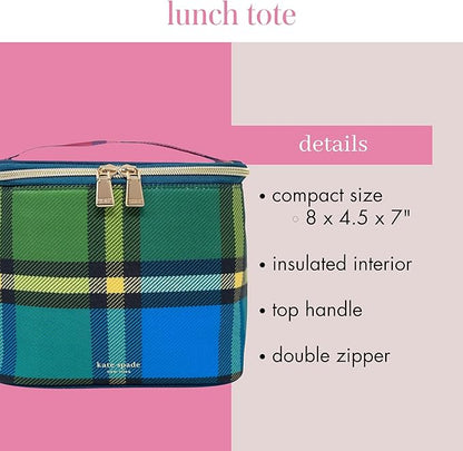 kate spade new york Insulated Lunch Tote, Small Lunch Cooler, Cute Lunch Bag for Women, Thermal Bag with Double Zipper Close and Carrying Handle, Grand Plaid Duo