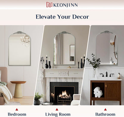 Keonjinn Vintage Mirror for Wall, 36" x 30" Silver Antique Mirrors with Metal Frame, Baroque Style Decoration for Mantle, Bathroom, Living Room, Fireplace, Bedroom, French Cleat Mounting