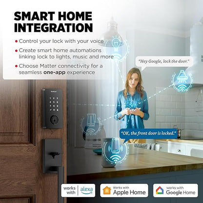 Kwikset Halo Select Smart Lock Keyless Entry Door Lock Wi-Fi and Matter Enabled Deadbolt No Hub Needed, Geofence Auto-Unlock, Grade AAA Certified, Easy Install, Matte Black Lifetime Finish Warranty