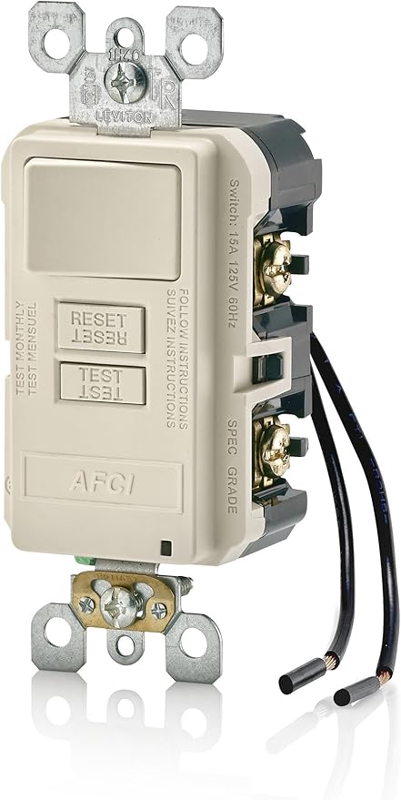 Leviton AFCI/Switch Combination, 15 Amp, Self Test, LED Indicator Light, AFSW1-T, Light Almond