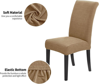 Joccun Chair Covers for Dining Room Set of 4, Dining Chair Slipcovers Stretch Dining Room Chair Covers Seat Protector,Washable Parsons Chair Cover for Home,Hotel,Banquet(Tan,4 Pack)