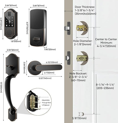 Fingerprint Smart Front Door Lock Set, Keyless Entry Door Lock with Handle, Smart Door Locks, Front Door Handle with Keypad and Deadbolt, APP Control, Touchscreen, Oil Rubbed Bronze