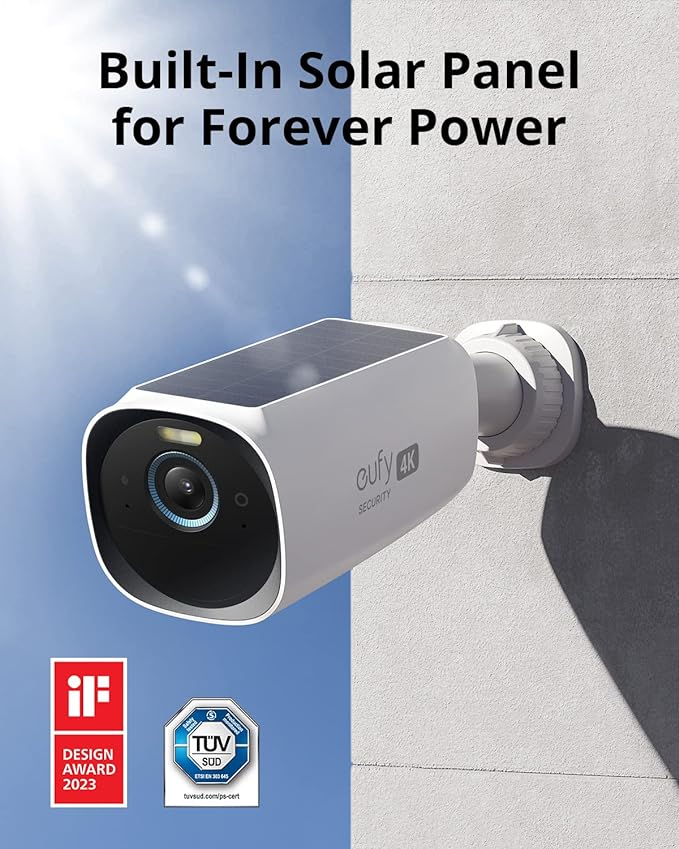 eufy Security eufyCam S330 (eufyCam 3) 4-Cam Kit, Security Camera Outdoor Wireless, 4K with Integrated Solar Panel, Face Recognition AI, Expandable Local Storage, Spotlight, No Monthly Fee