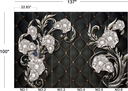 Black Hard Wrapped Pearl Embossed Flowers Wall Mural Wallpaper for Bedroom 137" x 100"