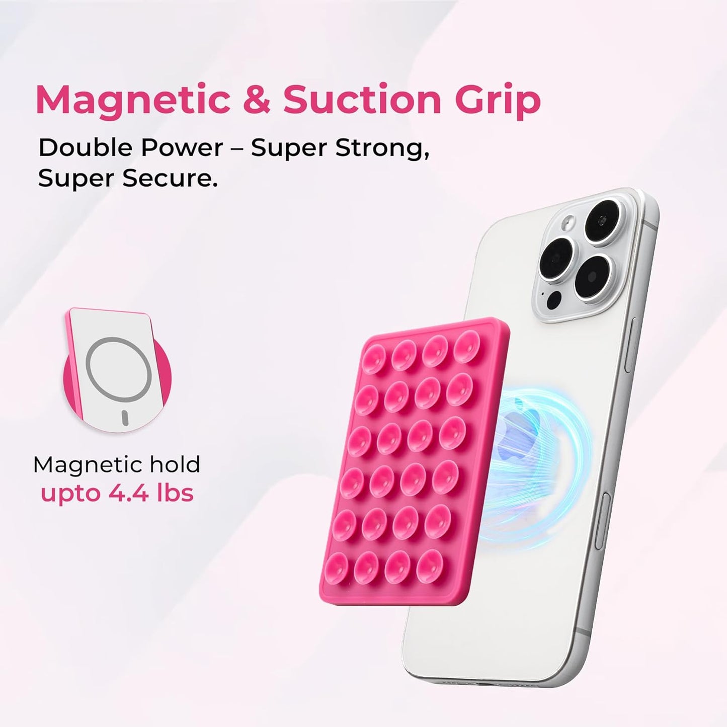 Sucky Upgraded Magnetic Suction Cell Phone Grip for MagSafe Case, Silicone Octo Cup Buddy Holder, Durable Magnet Phone Accessory for iPhone and Android (Light Purple)