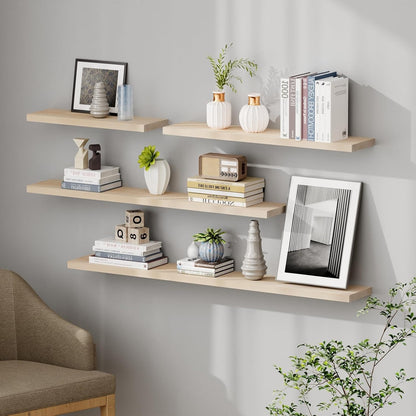 SAUMONIERES Floating Shelves 8 Inch Deep Solid Wood Wide Wall Shelf Set of 1 Wall Mounted for Bedroom Bathroom Living Room Kitchen, 55 Inch Natural