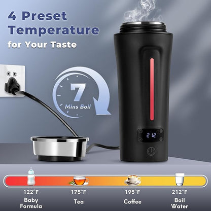 Dual Voltage Travel Kettle, 110-240V Portable Electric Kettle with LCD Display, 4 Temperature Settings, 4 Colors LED for Global Use (350ML)