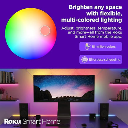 Roku Smart LED Light Strip+, 16.4ft - Color Options with Adjustable Brightness & Temperature - Peel & Stick WiFi Smart Strip Lights Works Voice, Alexa & Google Assistant - Smart Home Product