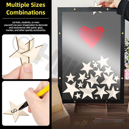 Hilitchi 300Pcs 5Sizes Unfinished Wooden Stars Wood Stars Craft Unfinished Wooden Stars Ornanents Wooden Stars Shape Blank Wood Ornaments Cutout Blank Wood for DIY Art Crafts Home Decorations