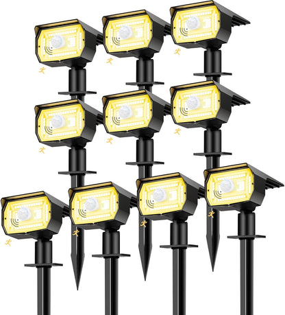 nipify 10 Pack Solar Spot Lights Outdoor Motion Sensor with 3 Modes,Solar Spotlights Outdoor Waterproof 2-in-1 Auto On/Off Landscape Lighting for Outside Yard Wall Garden Pathway, Warm White
