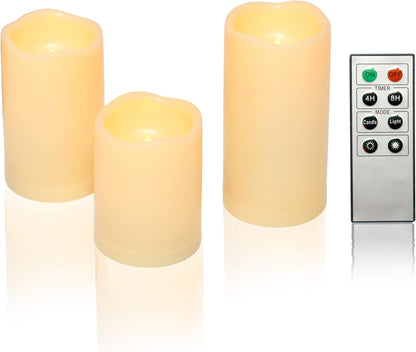 CANDLE CHOICE Waterproof Outdoor Battery Operated Flameless Candles with Remote Timer Plastic Realistic Flickering Fake Electric LED Pillars for Lantern Garden Wedding Christmas Decorations 3 Pack