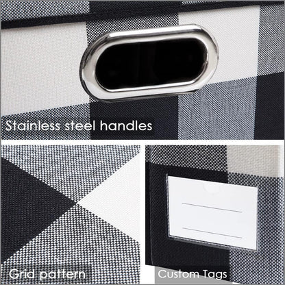 PRANDOM Large Collapsible Storage Bins with Lids [3-Pack] Fabric Foldable Storage Boxes Organizer Containers Baskets Cube with Cover for Home Bedroom Closet Office Black and White (17.7x11.8x11.8)