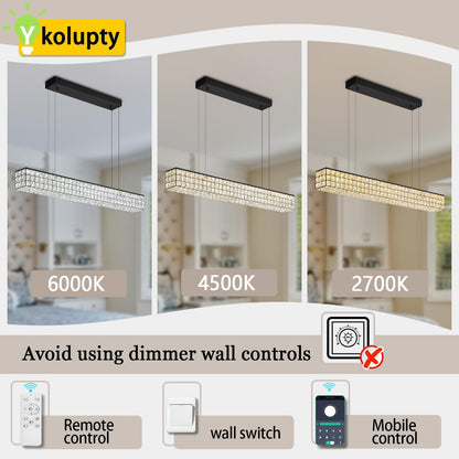 Rectangle Crystal Chandelier Modern Crystal Chandelier Black Rectangular Pendant Lighting Fixture for Dining Room Kitchen Island Bedroom (L 40")