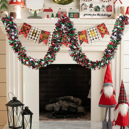 50 Feet Green Red Christmas Metallic Tinsel Twist Hanging Garland with Snowflake for Home Mantle Xmas Tree Staircase Railing New Year Holiday Party Indoor Outdoor Decorations（2 Pcs）