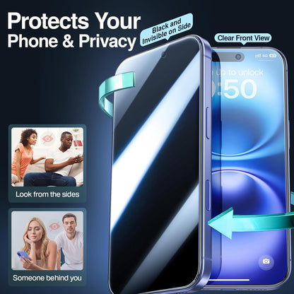 SMARTDEVIL 2PACK Privacy Screen Protector for iPhone 16 Plus Shatterproof Tempered Glass [True 28°Anti Spy] [9H Hardness] [Auto Dust-Elimination Install] [Bubble Free]