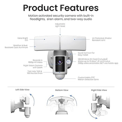 Feit Electric SEC5000/CAM/WIFI Outdoor LED Smart Security Camera with Motion Sensor, 2-Way Audio, 5000 Lumens Floodlight, Works with Alexa and Google Asst, Alarm, Hardwired, Updated Version of SEC3000