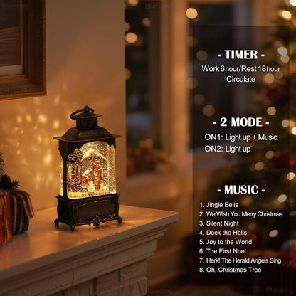 Nativity Snow Globe Lantern Christmas Decorations Gifts Auto Snowfall Glitter Music Collection Manger Sheep Pen Nativity Scene with 6H Timer USB/Battery Powered 10.2 inch