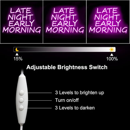 Bar Neon Sign Late Night Early Morning Neon Signs for Wall Decor Beer LED Neon Sign Pink Letter Neon Light Sign Dimmable Neon Lights for Bedroom Bar Party Hotel Club Party Man Cave Decor