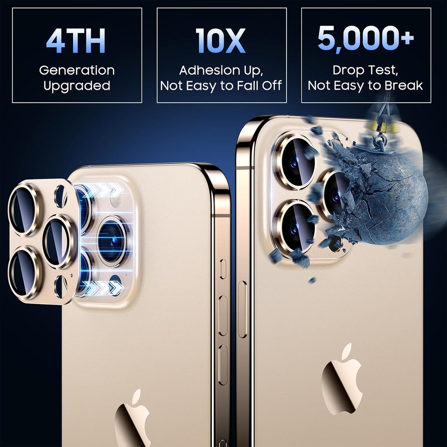Uyiton Compatible with iPhone 15 Pro/iPhone 15 Pro Max Camera Lens Protector, [Not Easy to Break][Strong Adsorption][Case-Friendly] Metal Tempered Glass Rear Camera Screen Cover - Gold Titanium
