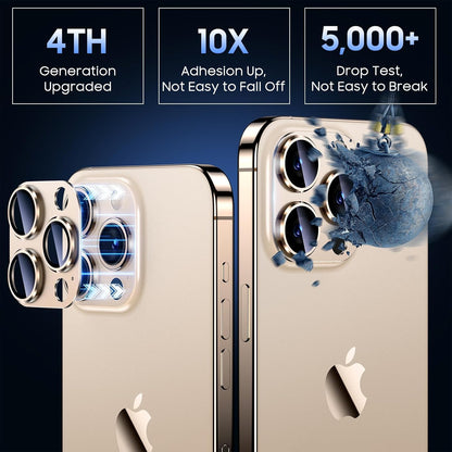 Uyiton Compatible with iPhone 15 Pro/iPhone 15 Pro Max Camera Lens Protector, [Not Easy to Break][Strong Adsorption][Case-Friendly] Metal Tempered Glass Rear Camera Screen Cover - Gold Titanium