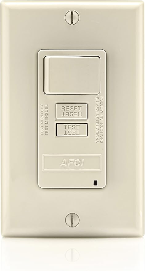 Leviton AFCI/Switch Combination, 15 Amp, Self Test, LED Indicator Light, AFSW1-T, Light Almond