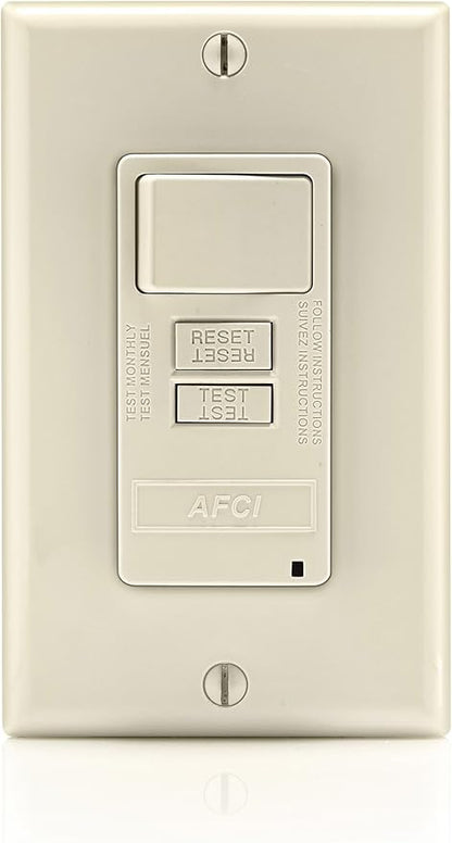 Leviton AFCI/Switch Combination, 15 Amp, Self Test, LED Indicator Light, AFSW1-T, Light Almond