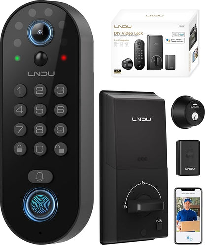 Smart Video Door Lock with 2K Doorbell Camera, Fingerprint & Keypad Keyless Entry, WiFi Deadbolt with PIR Motion Detection & Real-Time Package Alerts, App & Voice Control (Alexa & Google)