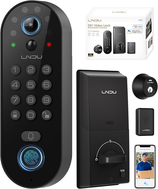 Smart Video Door Lock with 2K Doorbell Camera, Fingerprint & Keypad Keyless Entry, WiFi Deadbolt with PIR Motion Detection & Real-Time Package Alerts, App & Voice Control (Alexa & Google)
