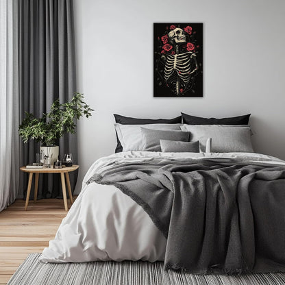 OAAPITI Gothic Skull Wall Art Skeleton and Roses Canvas Pictures Print Vibrant Dark Art Decor for Bedroom Living Room Bathroom(Artwork-6,28"x42")