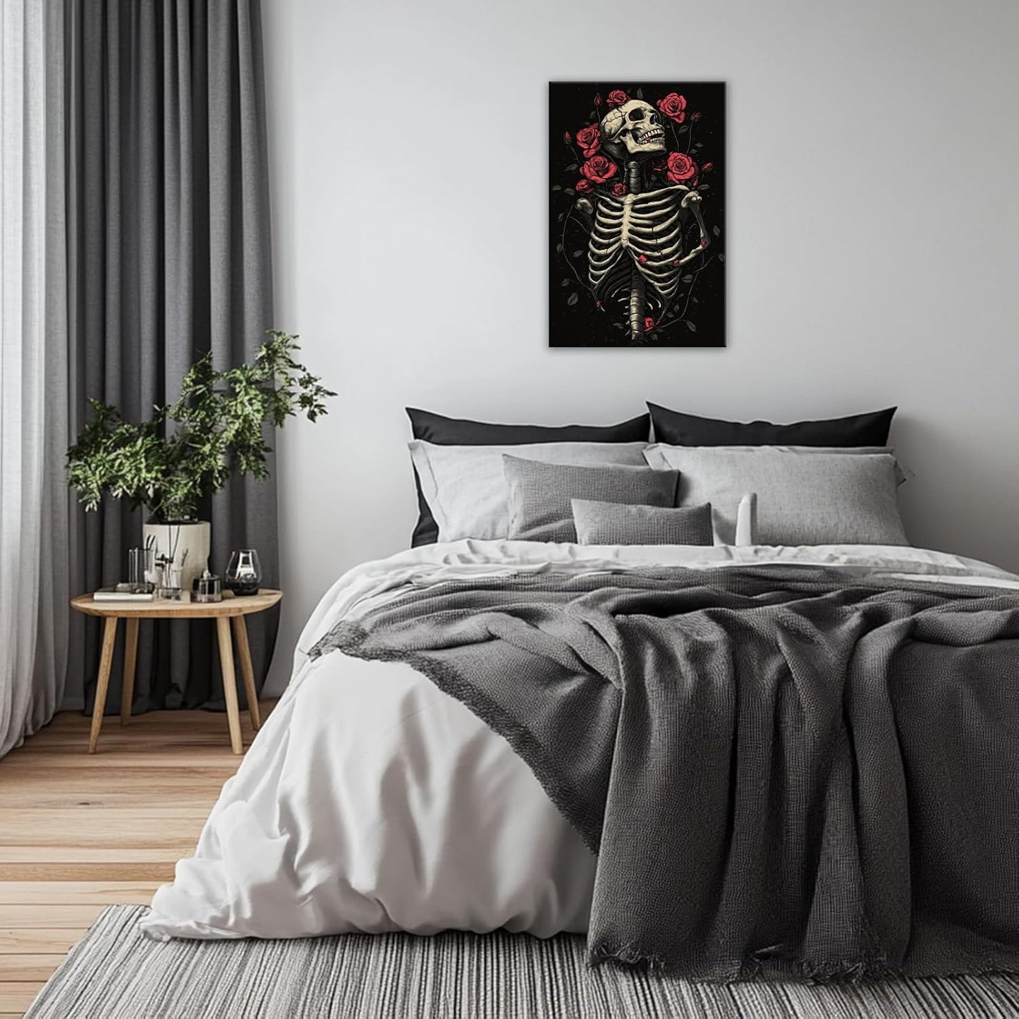 OAAPITI Gothic Skull Wall Art Skeleton and Roses Canvas Pictures Print Vibrant Dark Art Decor for Bedroom Living Room Bathroom(Artwork-6,20"x30")