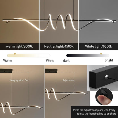 Modern Ceiling Chandelier Light, Acrylic Anti Flicker Pendant Lamp with Remote Control Dimmable 3 Color Mode & Brightness (Warm Cool Neutral Light) for Kitchen Bar（Black,57IN