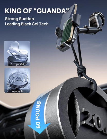 [2025 New] Dashboard Phone Holders for Your Car [Military Grade Stable] Phone Holders for Your Car, Non-Slip Silicone Carbon Fiber Car Phone Mount, Rotatable Suction Cup for All Phone, Green