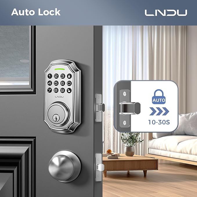 Keyless Entry Door Lock Deadbolt with Handle Set: 100 Code Front, Keypad with Handle, Electronic Keypad Deadbolt with 2 Knob, One Touch Lock, Auto Lock Easy to Install